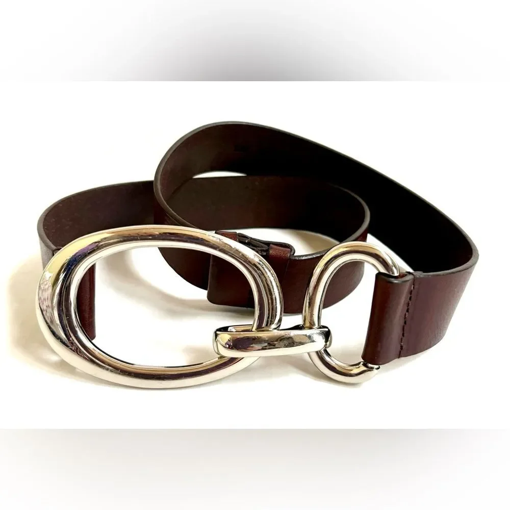 The Limited Brown Italian Leather Adjustable Belt W/Double Chrome Rings Size P/S